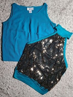 Women’s Medium Top Bundle – Sequin Halter Party Top + Teal Tank EUC